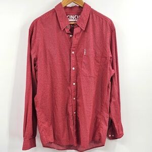 Cinch Red Long Sleeve Button Down Shirt Size Large